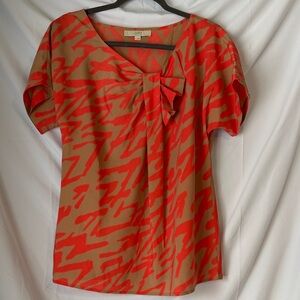 LOFT Vibrant Red and Tan Blouse
